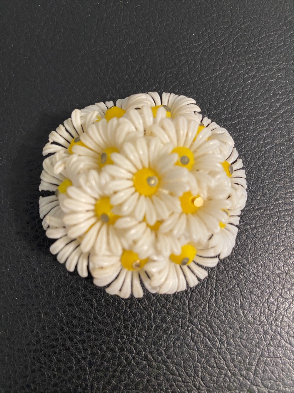 Vintage White and Yellow Daisy Cluster Brooch - Women Jewelry